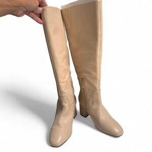 Seychelles cream and‎ tan leather mid-calf boots with a 2.5" heel